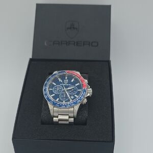 Carrero Blue and Silver Chronograph Watch With Original Box, Book and Tag